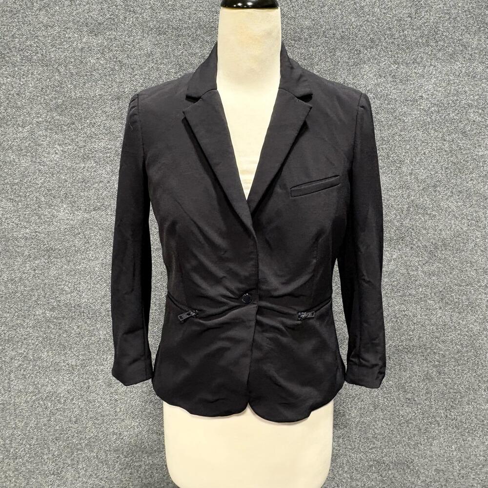 Veronica Beard Blazer Womens 6 Black Scuba Schoolboy Zip Waist Jacket Stretch